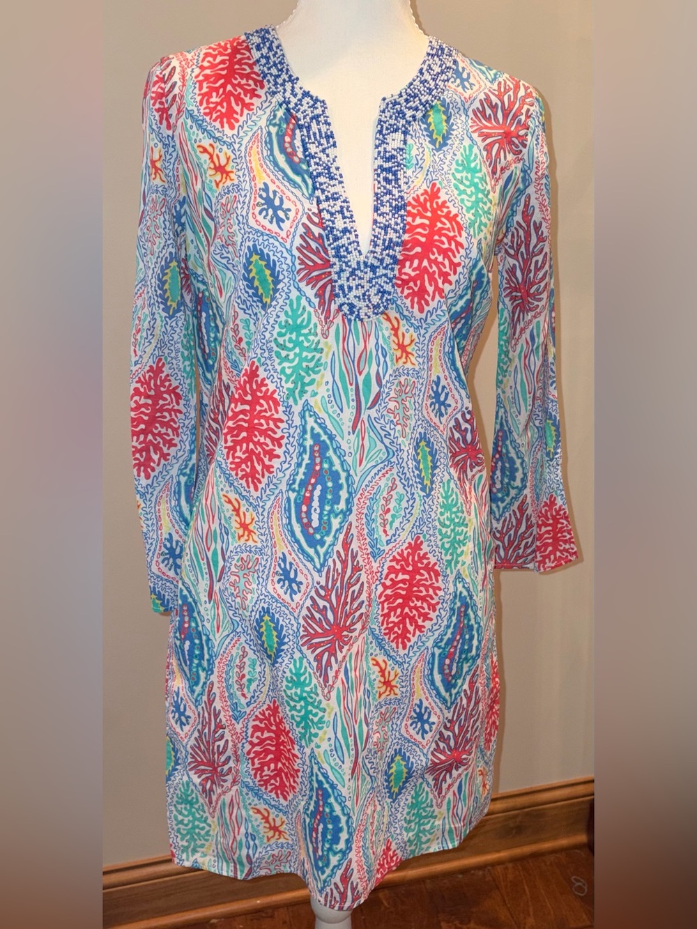 Lily Pulitzer Courtney Tunic Dress with Beaded Neckline fully lined sz XS NWT